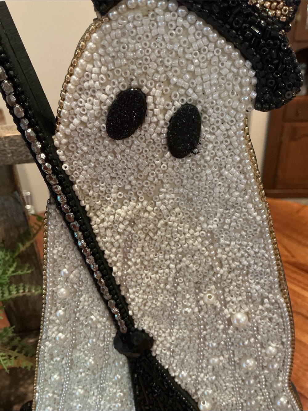 Halloween Beaded and Glitter Ghost with Witch Hat - Picture 2 of 6